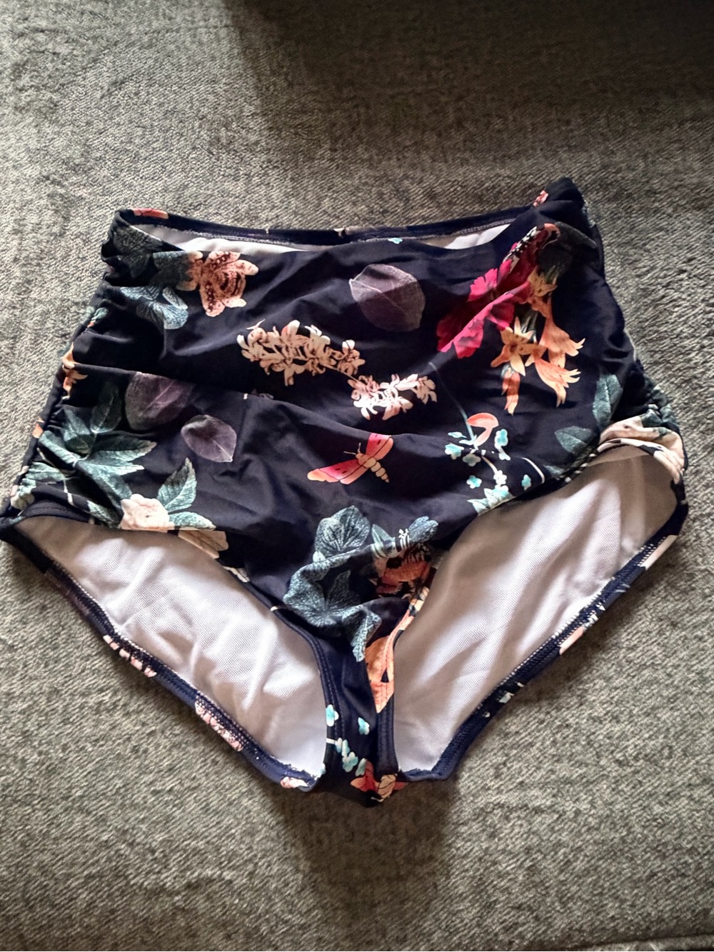 COCOSHIP Navy High-Waist Floral Swim Bottoms
